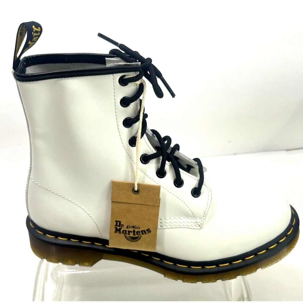 Dr. Martens White Combat Boots Women Size 10 Leather Black 8-Eye New No Box - Picture 14 of 14
